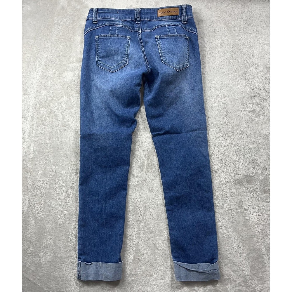 GOGO STAR Jeans Juniors 3 Blue Skinny Stretch Mid Rise Cuffed Ankle - Picture 2 of 11